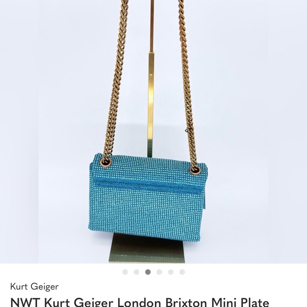 New 🆕 Kurt Geiger Turquoise Crystal Chain Shoulder Bag with Gold Hardware - Picture 4 of 10